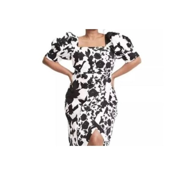 Christopher John Rogers for Target Black/White Puff Sleeve Faux Wrap Dress - Picture 3 of 8